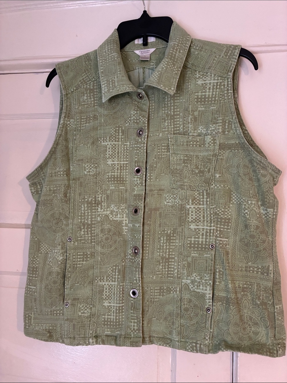 Christopher & Banks Light Sage Green Sleeveless Button Vest